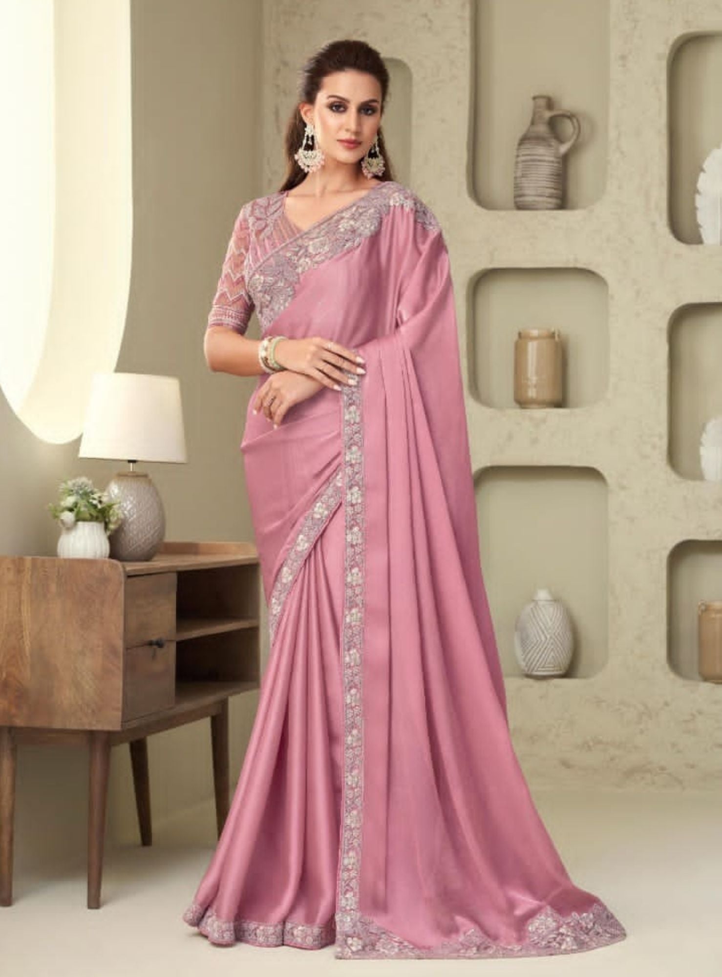 Grey Soft Silk Saree With Blouse 274496