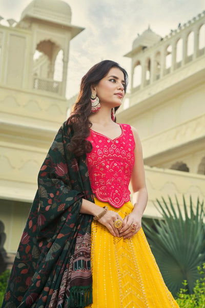 Rakul Preet Xxx Hd Video - Yellow and Deep Pink Color Georgette Lehenga - Rent - Glamourental