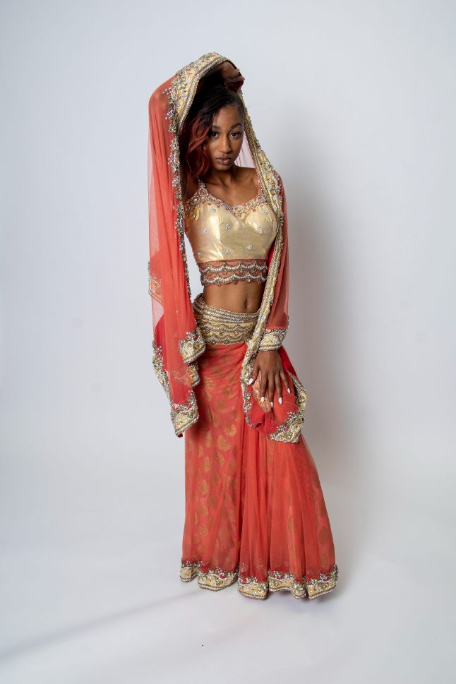 646px x 969px - Orange & Gold Color Embroidered Lehenga - Rent - Glamourental