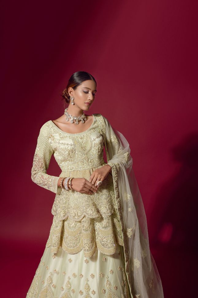 Yellow Yellow Peplum Lehenga by Saisha By Charu Arora for rent online |  FLYROBE