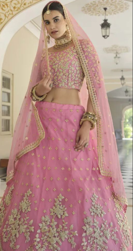 Hot Pink Color Soft Net Designer Sangeet Wear Lehenga Choli -1749132779