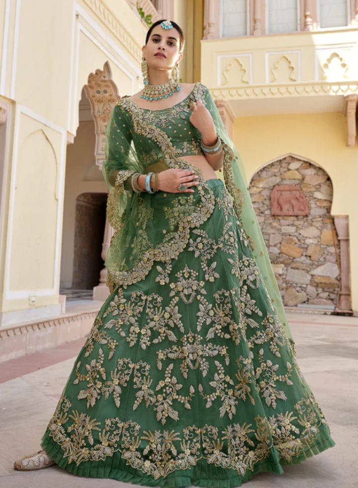 Royal Multicolor Green Embroidered Bridal Lehenga Choli
