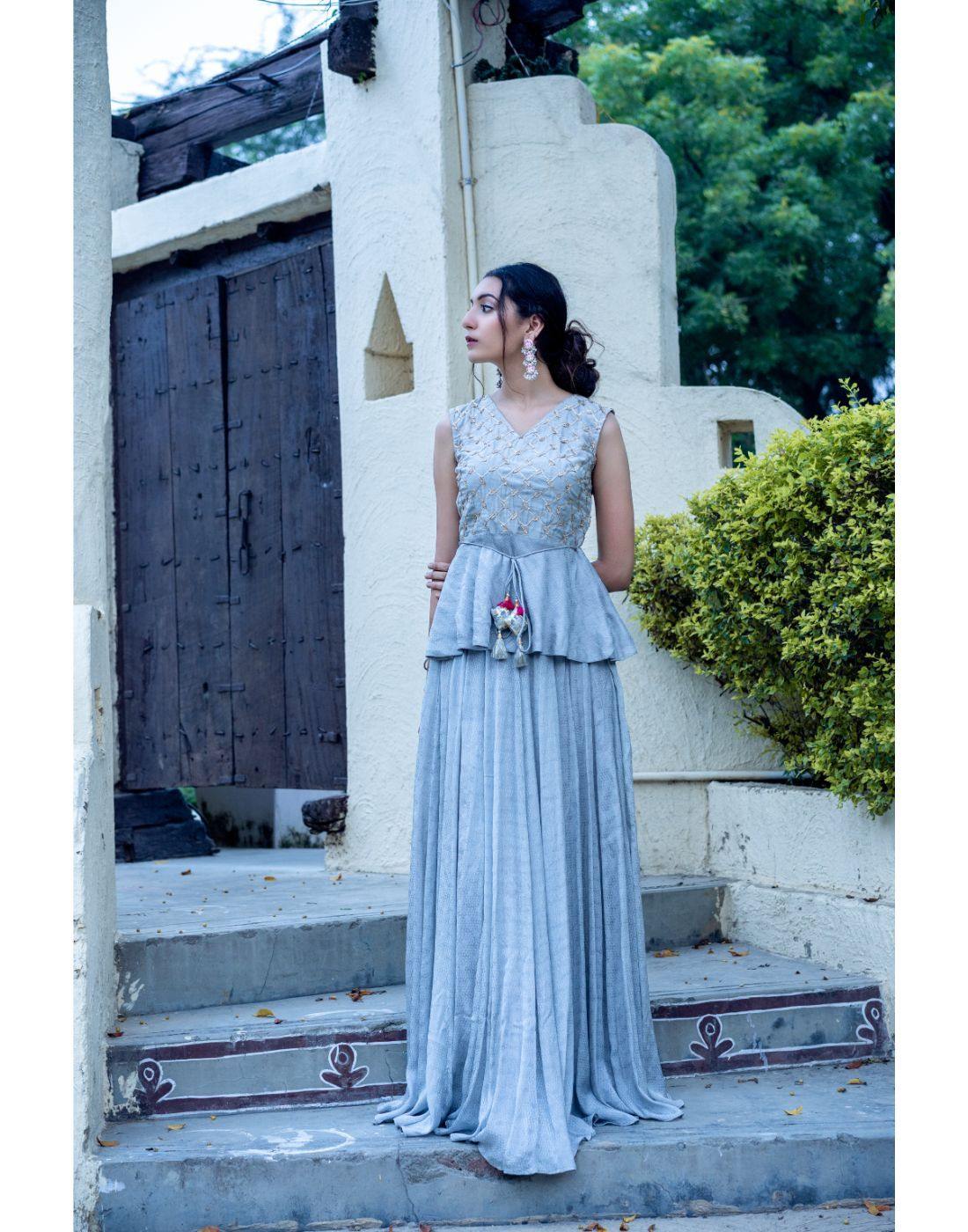 Buy Teal color Net gown style Indian wedding anarkali in UK, USA and Canada
