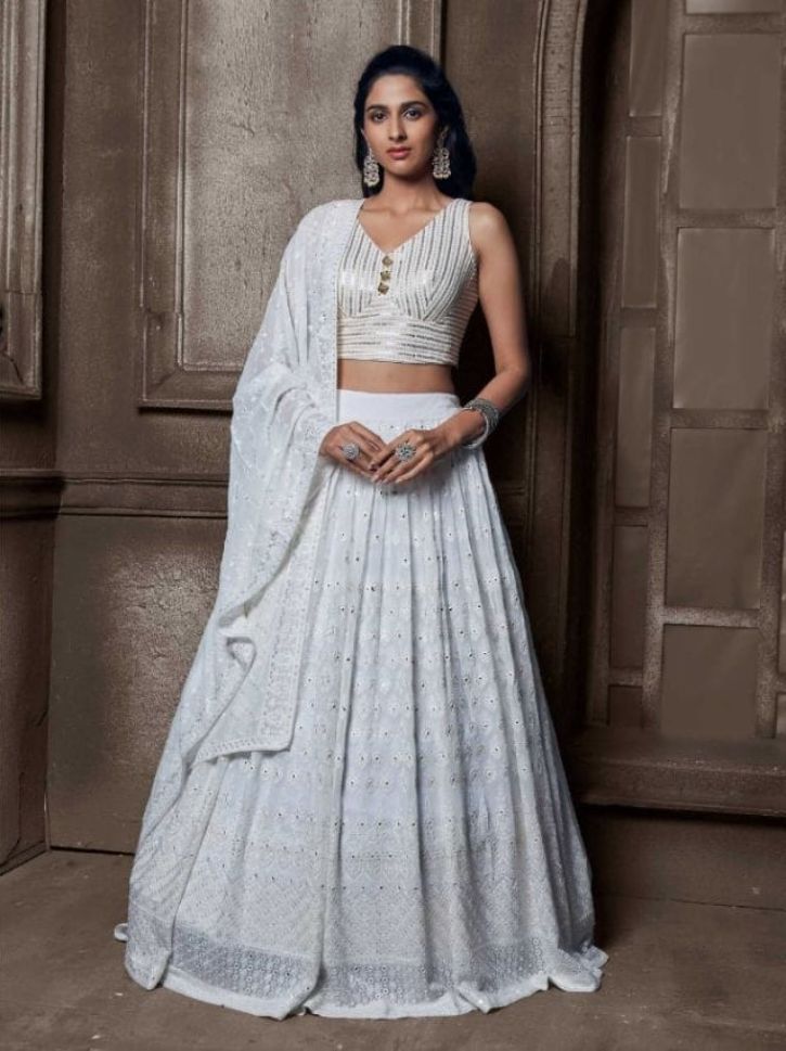 Georgette Wedding Lehenga Choli In White Color | Indian wedding lehenga,  Bridal lehenga choli, Designer lehenga choli