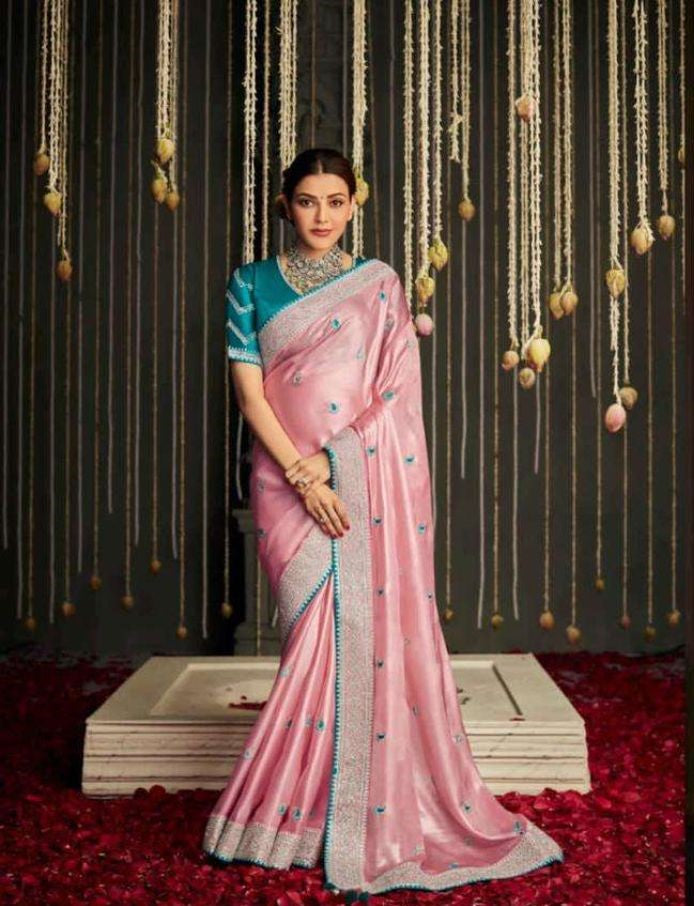 ELEGANT DUSTY PINK SOFT SILK SAREE - RENT