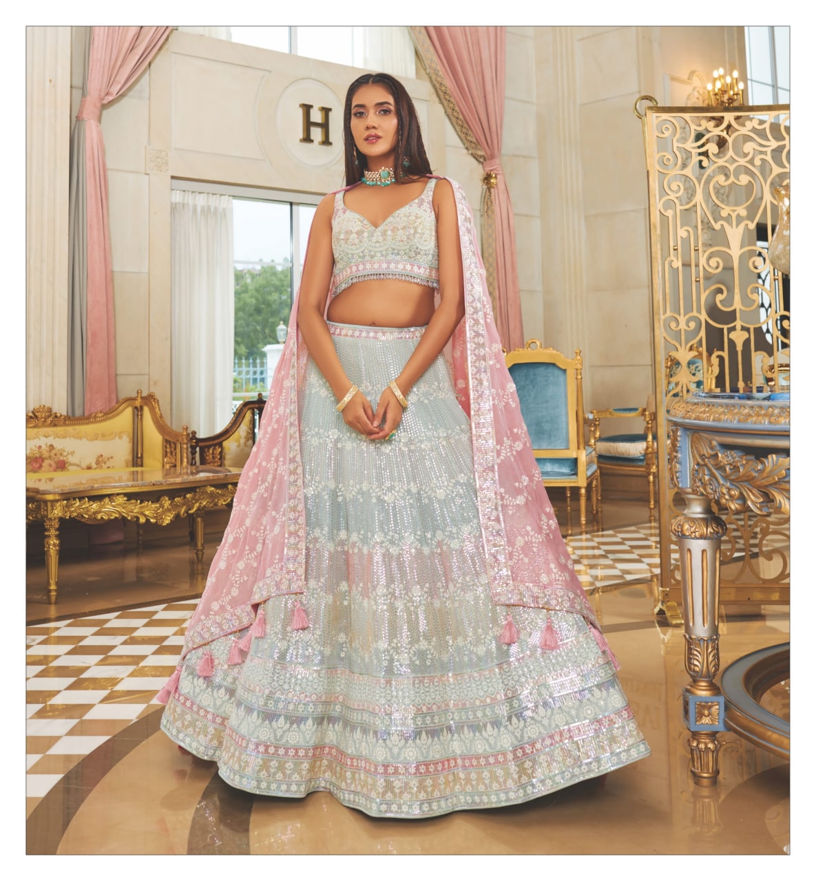 Pastel Green Lehenga Choli for Pakistani Wedding Dresses – Nameera by Farooq