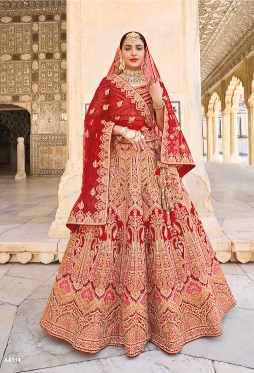 Buy UNSTITCHED LEHENGA - Carrot peach color, Stone work, Pearl work Online