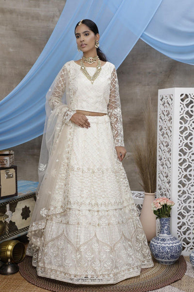 Long Queen Weading Xxx - White Embroidered Soft Net Lehenga Choli - Rent - Glamourental