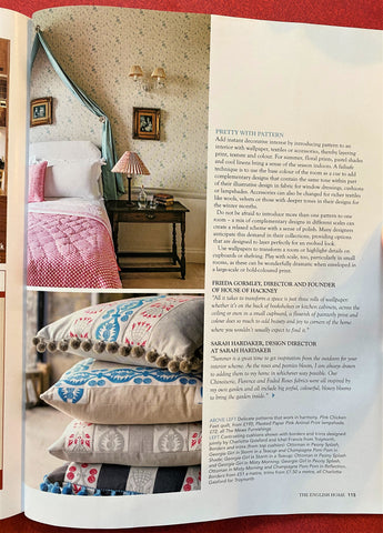 Pink bedroom shot in The English Home Magazine
