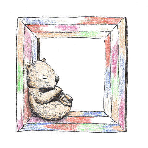 Wombat and a Happy Frame made in eco friendly salvaged wood Australia