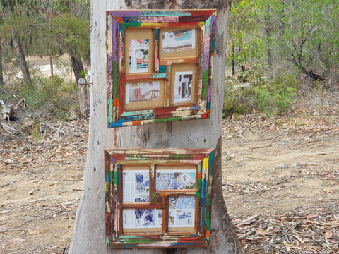 Recycled Timber Multi opening photo frames bright colours handmade in Australia