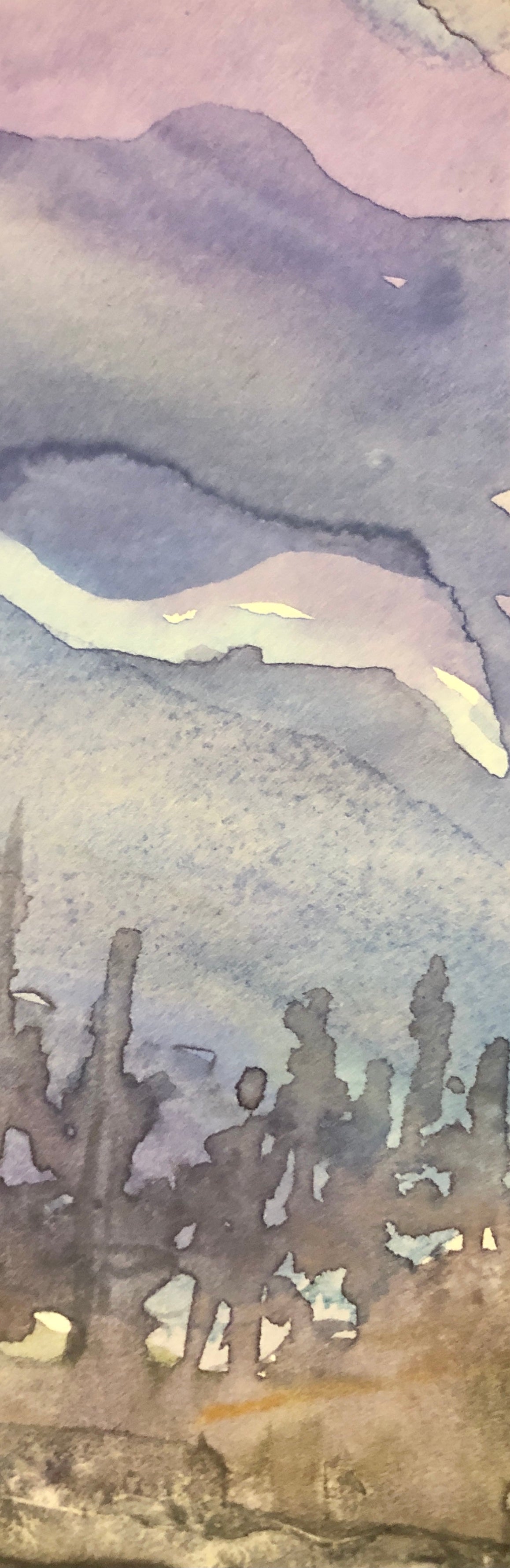 water colour detail - trees under purple sky