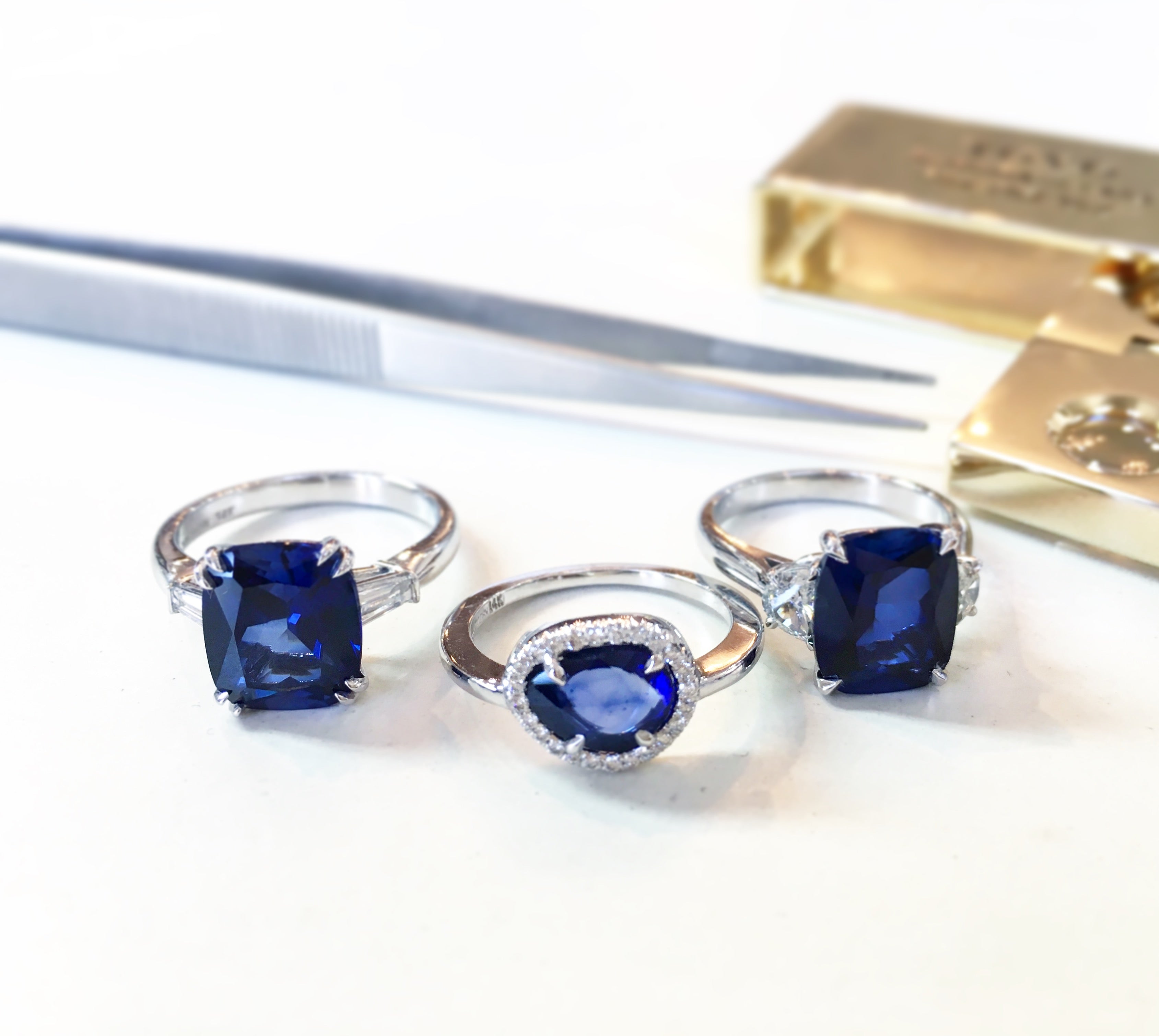 Blue sapphire handmade engagement rings by Dana Walden