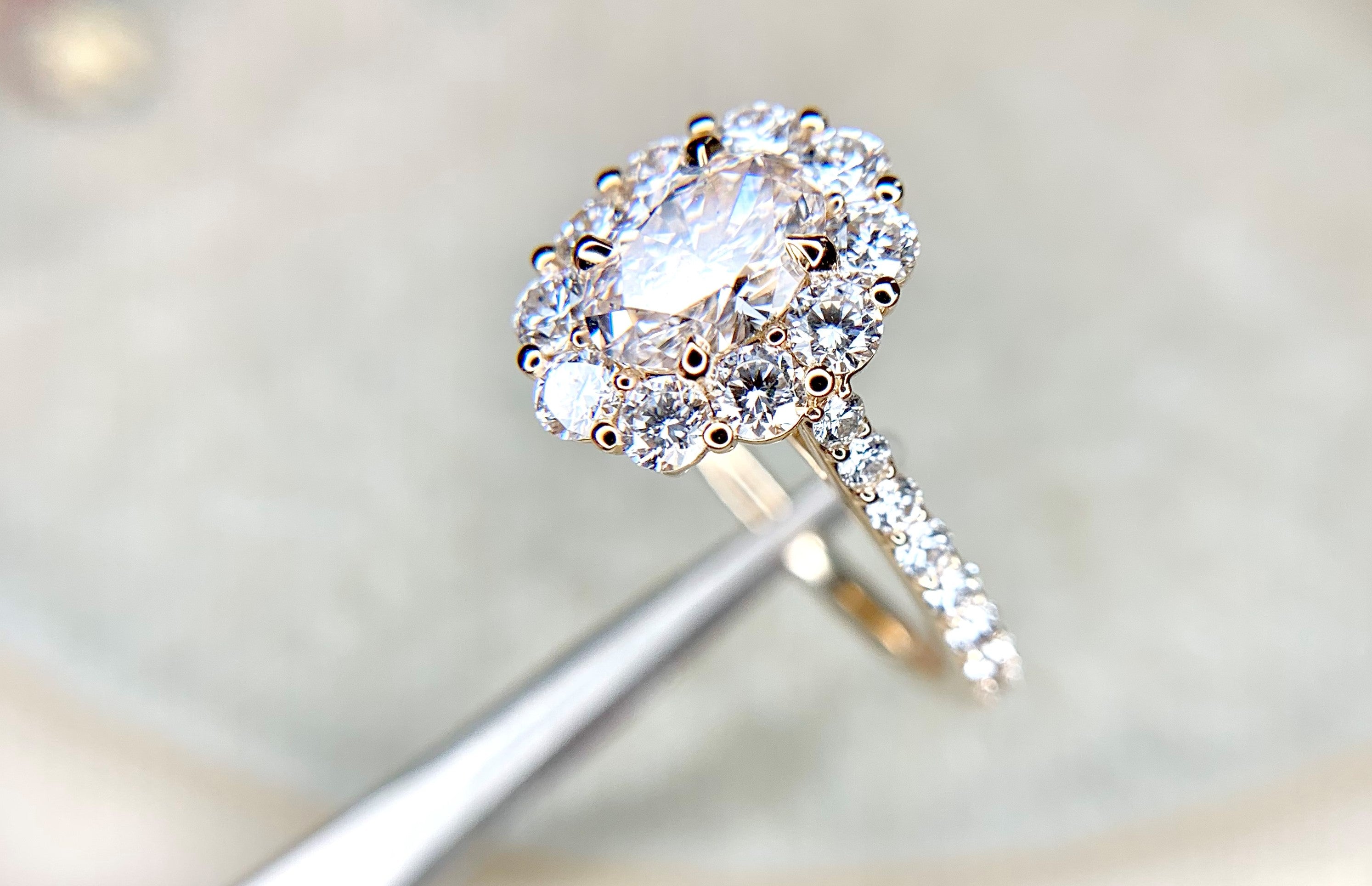 Lab Diamond Halo Engagement Ring by Dana Walden