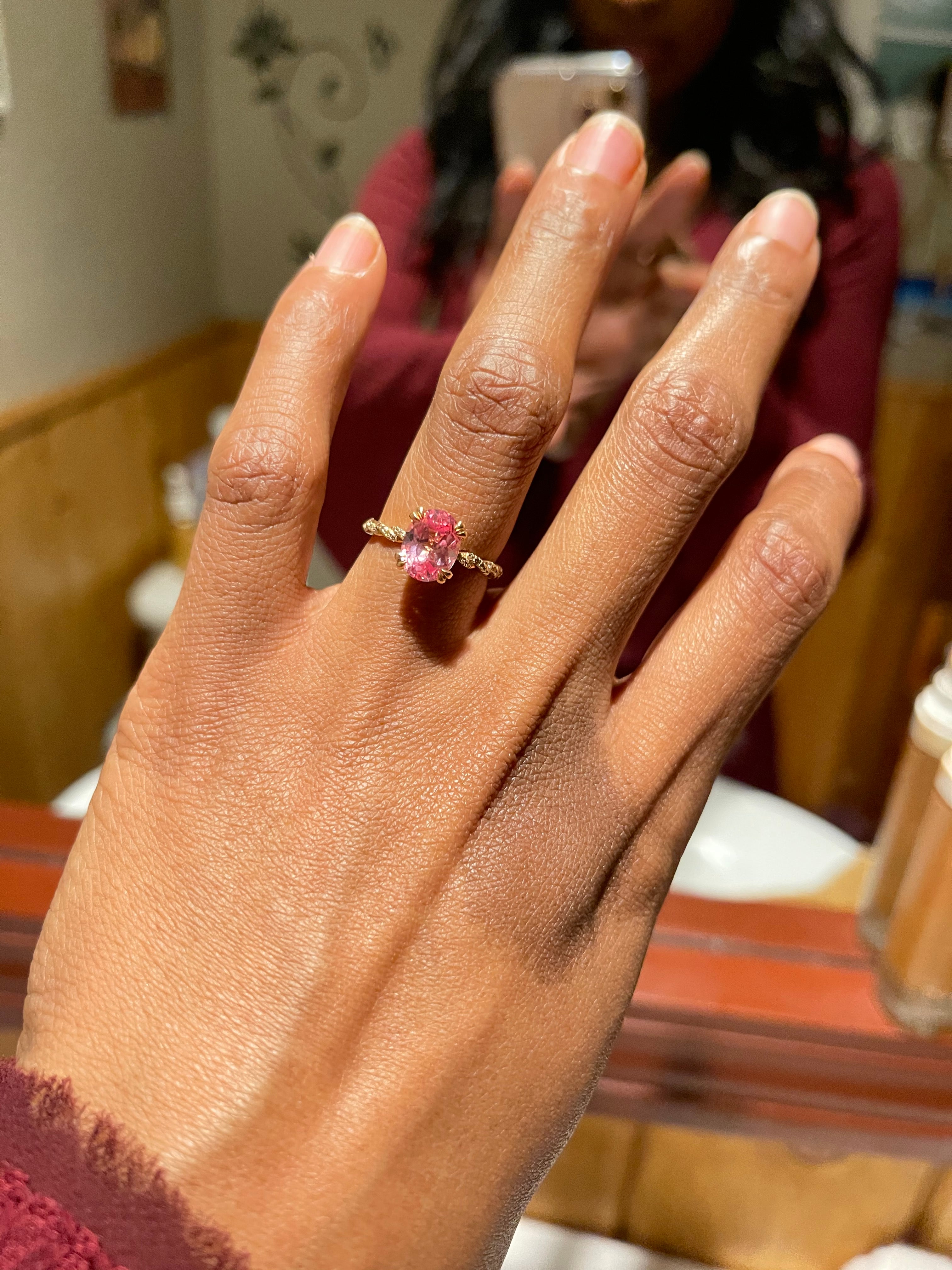 Custom pink sapphire engagement ring with custom band