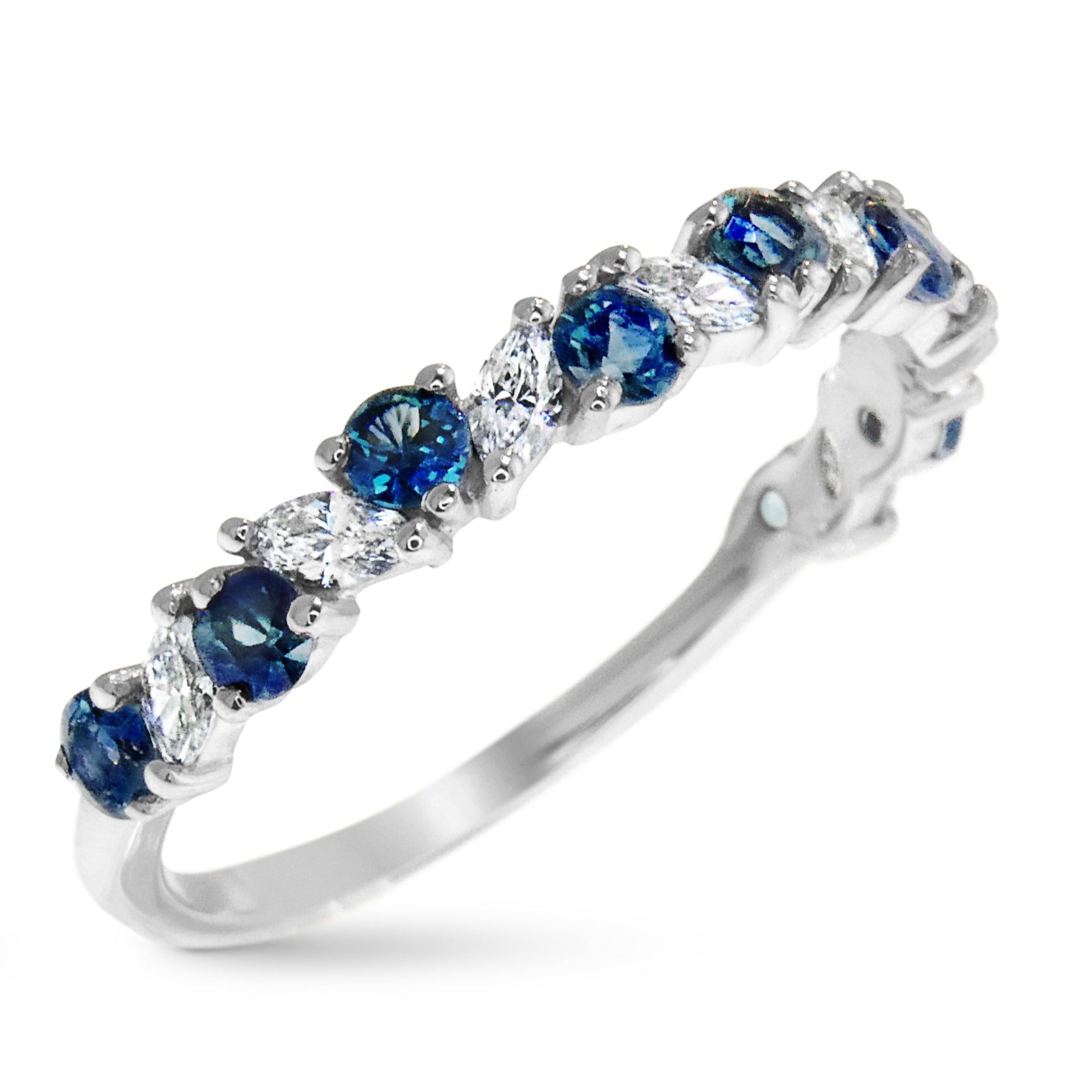 Teal Sapphire & Diamond Wreath Wedding Band