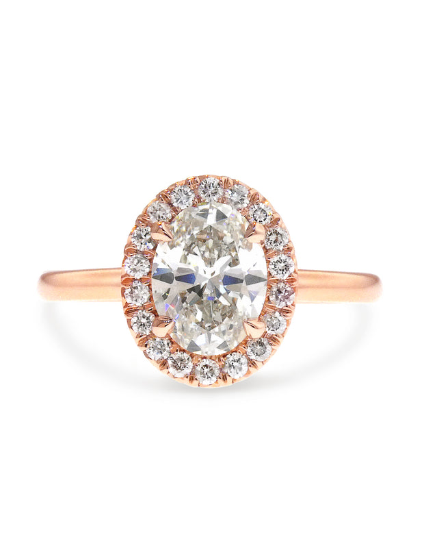 Gabrielle 1 Carat Oval Diamond Halo Engagement Ring in 18k Rose Gold ...