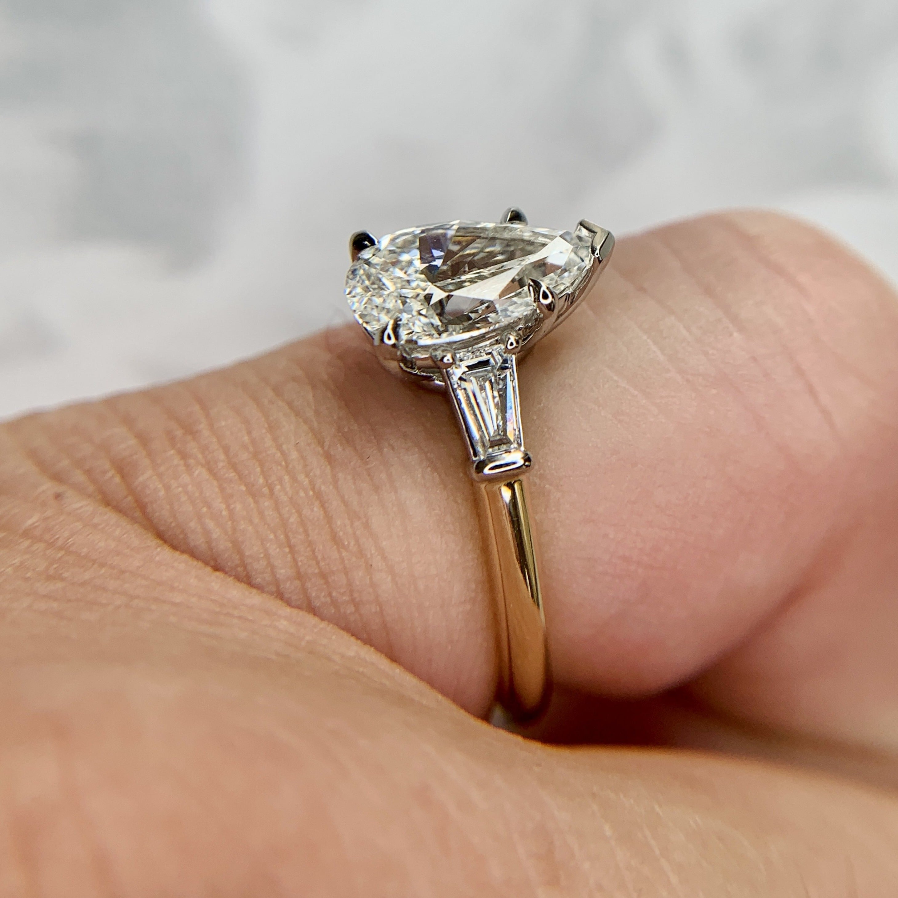 Petal 1.91ct Pear-Shaped Lab Diamond Engagement Ring with Tapered Baguette Accent Stones