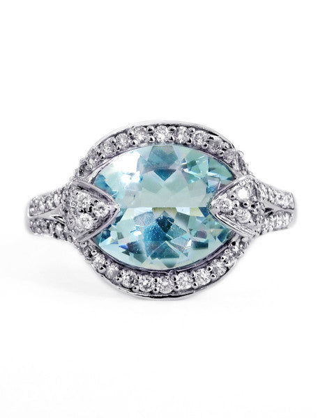 Petra Unique Aquamarine & Diamond Engagement Ring in White ...