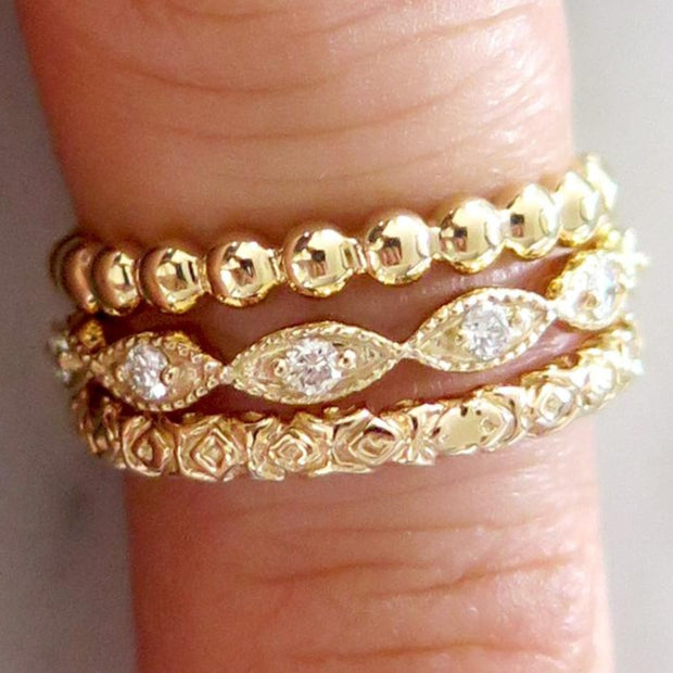 Set of 3 Unique Stacking Rings in Yellow Gold Unique