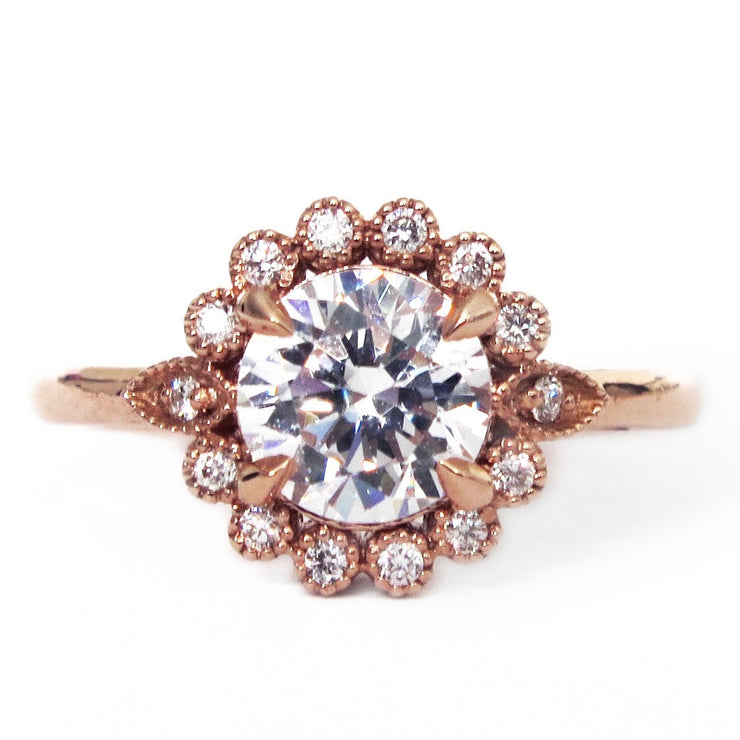 Anastasia Floral Diamond Halo in Rose Gold – Unique Engagement Rings ...