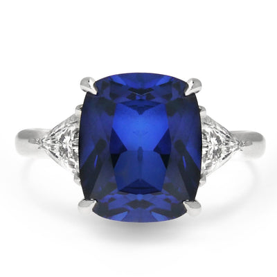 4 Carat Blue Sapphire Engagement Ring with Trillion Diamonds – Unique ...