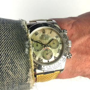 Rolex 18k White Gold Ref: 116519 - Oyster Perpetual Cosmograph Daytona - Yellow Mother of Pearl Dial - Sold New 2004