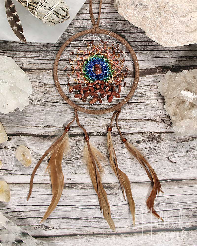 Brown & Turquoise Dream Catcher With Crystals 4