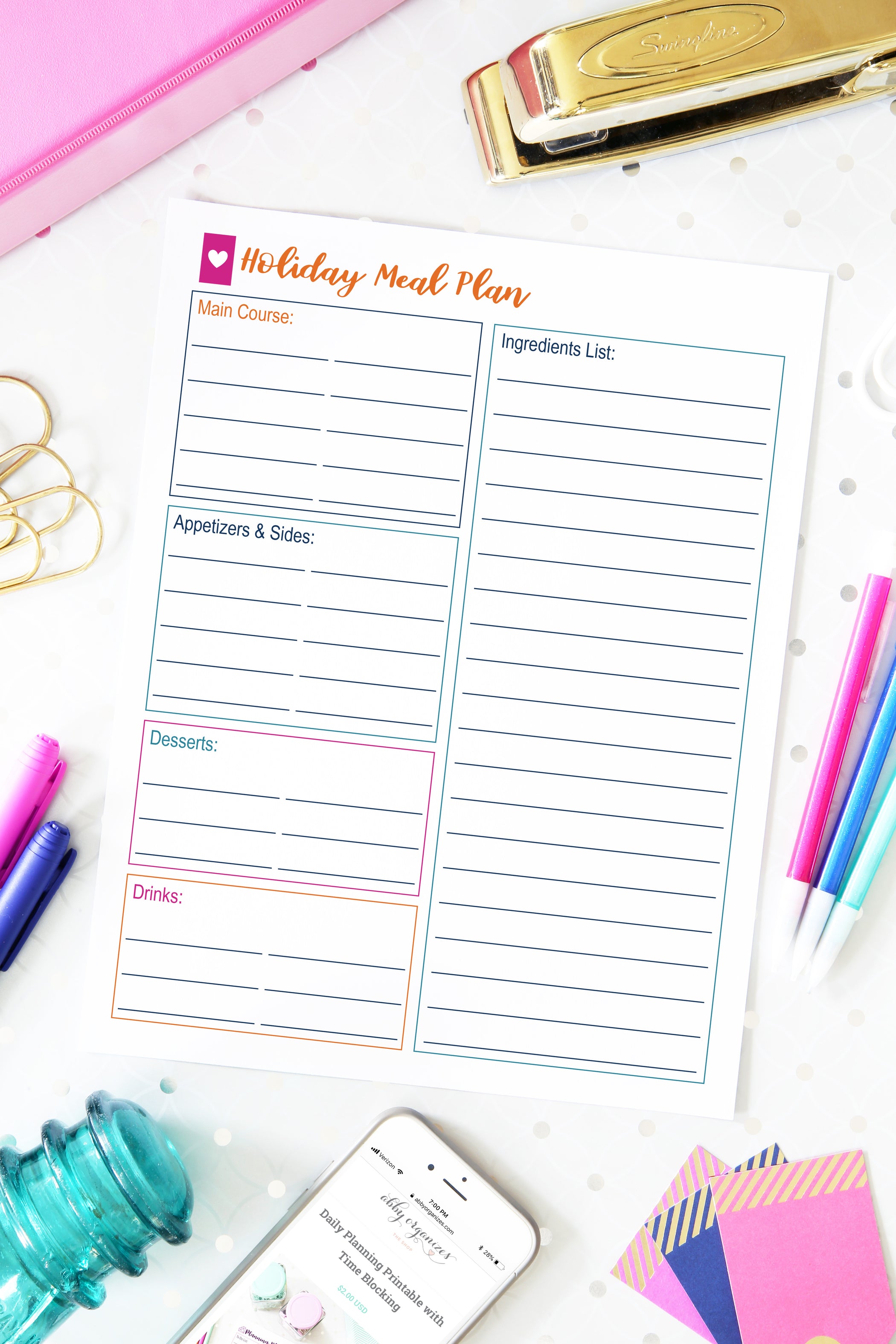 free printable holiday meal planner