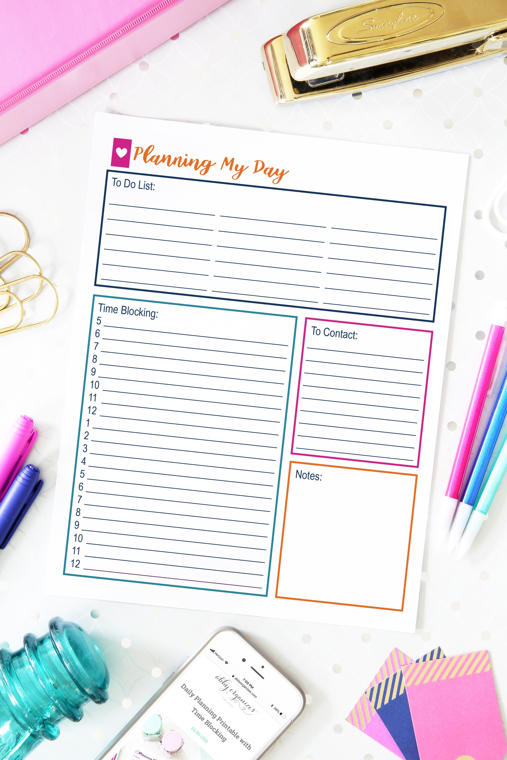 Daily Planning Printable with Time Blocking | Abby Organizes
