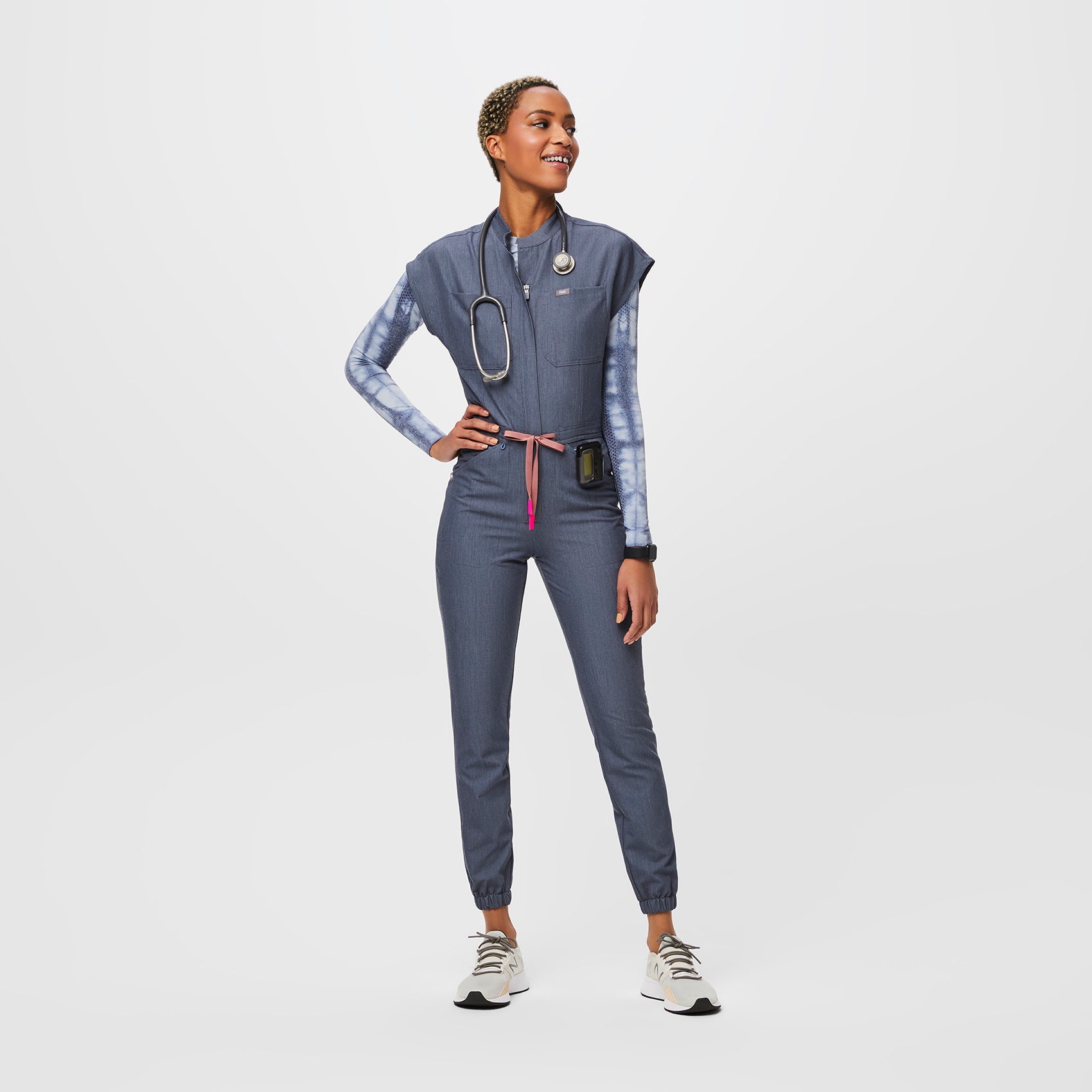 Women’s Rafaela Cargo ScrubJumpsuit™ - Heather Denim · FIGS