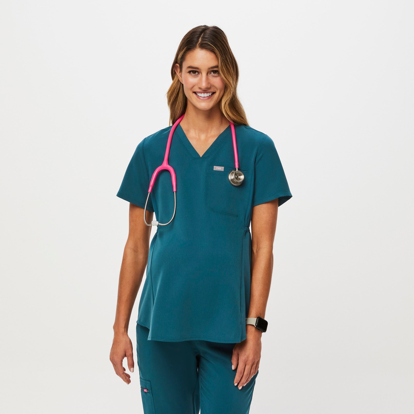 Women’s Octavia Maternity Scrub Top - Caribbean Blue · FIGS