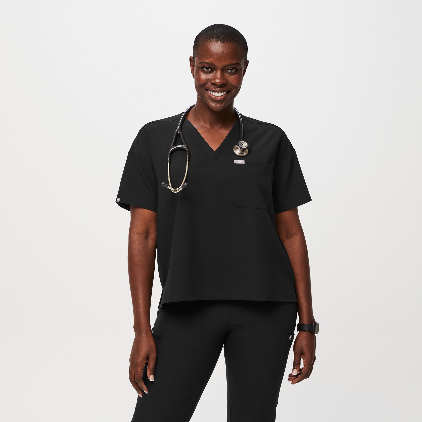 Women's Relaxed Catarina One-Pocket Scrub Top™ - Black · FIGS