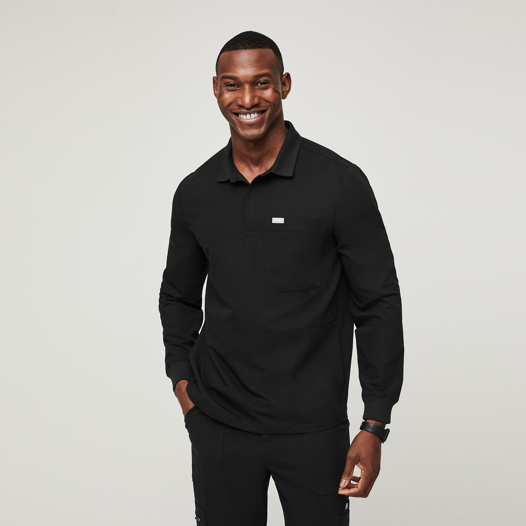 men's Black Lima- Longsleeve ScrubPolo™ - XS / Black - FIGS - Premium ...