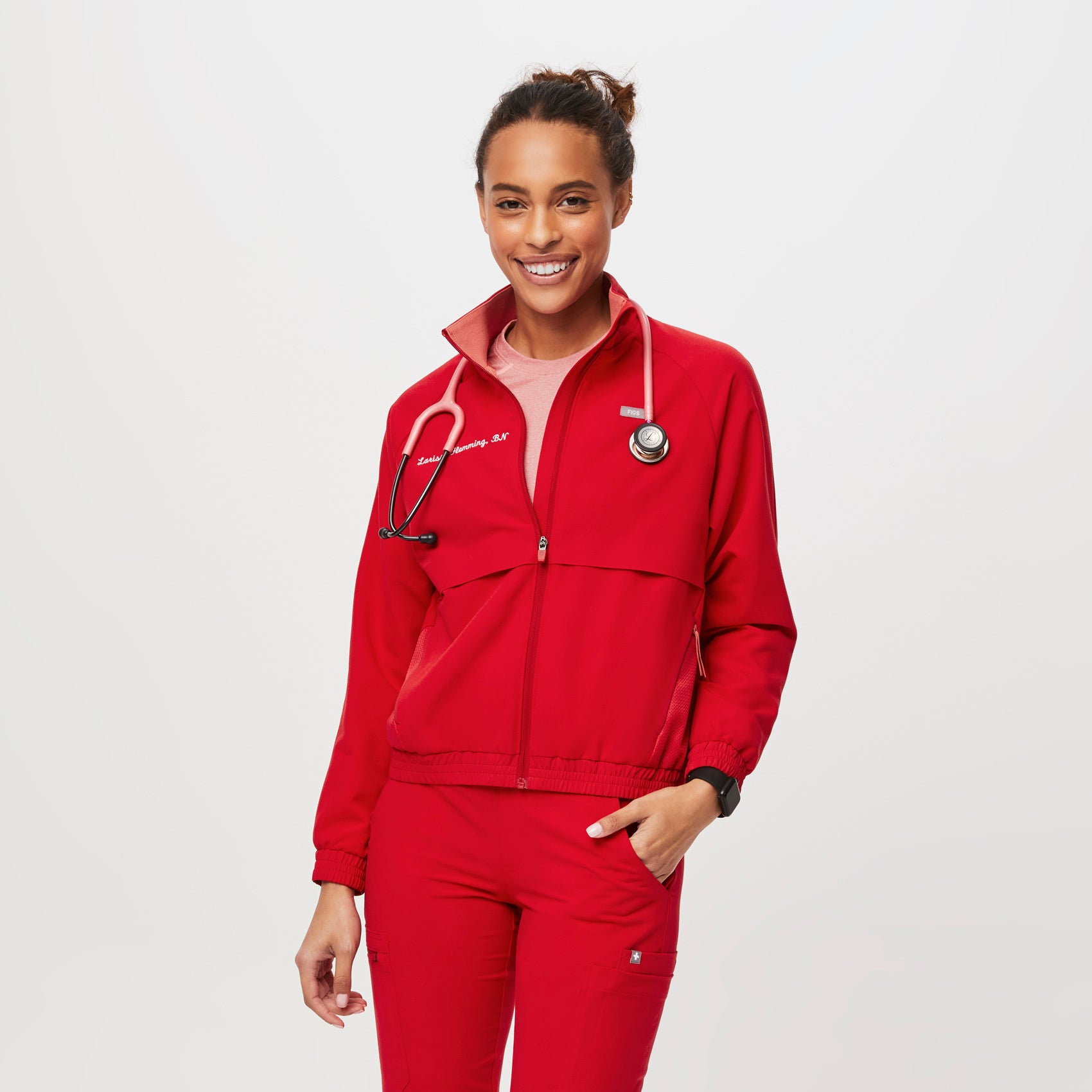 Women’s Sydney Performance Scrub Jacket - Pop Red · FIGS