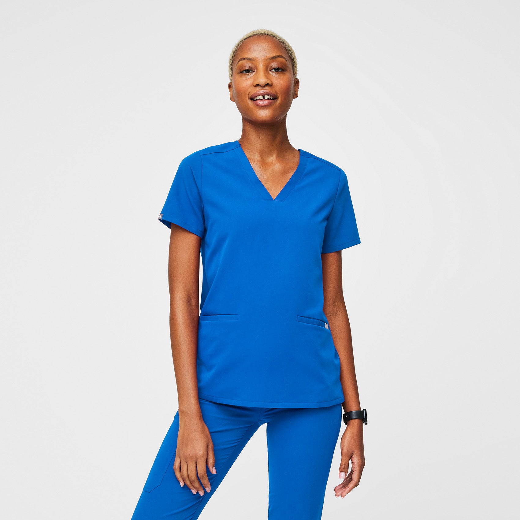 Halle V-Neck Tunic Scrub Top - Black · FIGS