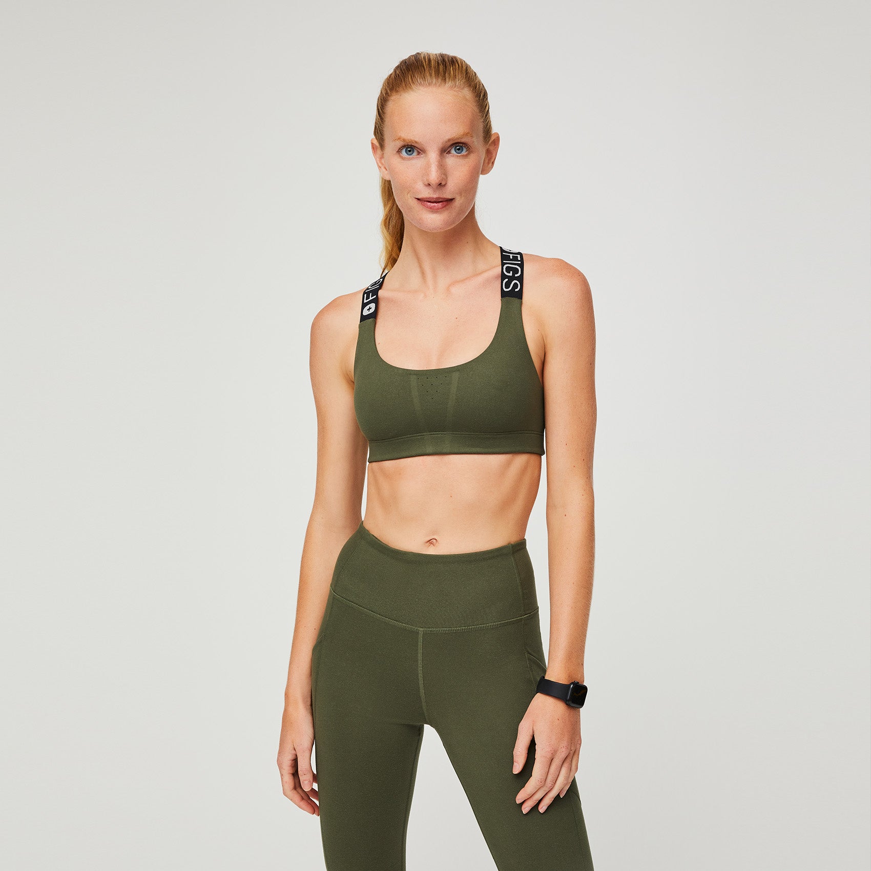 FIGS Performance Underscrub Sports Bra Dark Green Olive L 