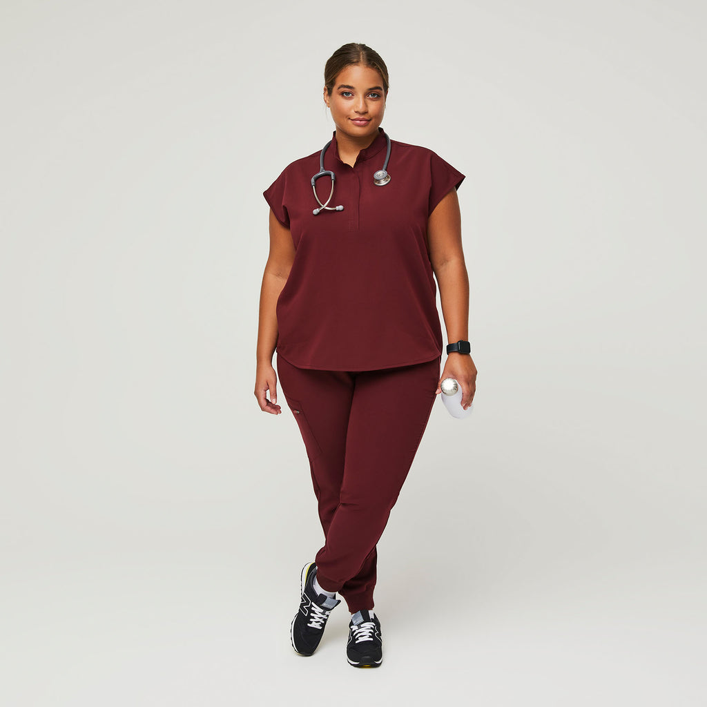 Women's Burgundy Rafaela™ - Oversized Scrub Top - XXS / Burgundy - FIGS ...