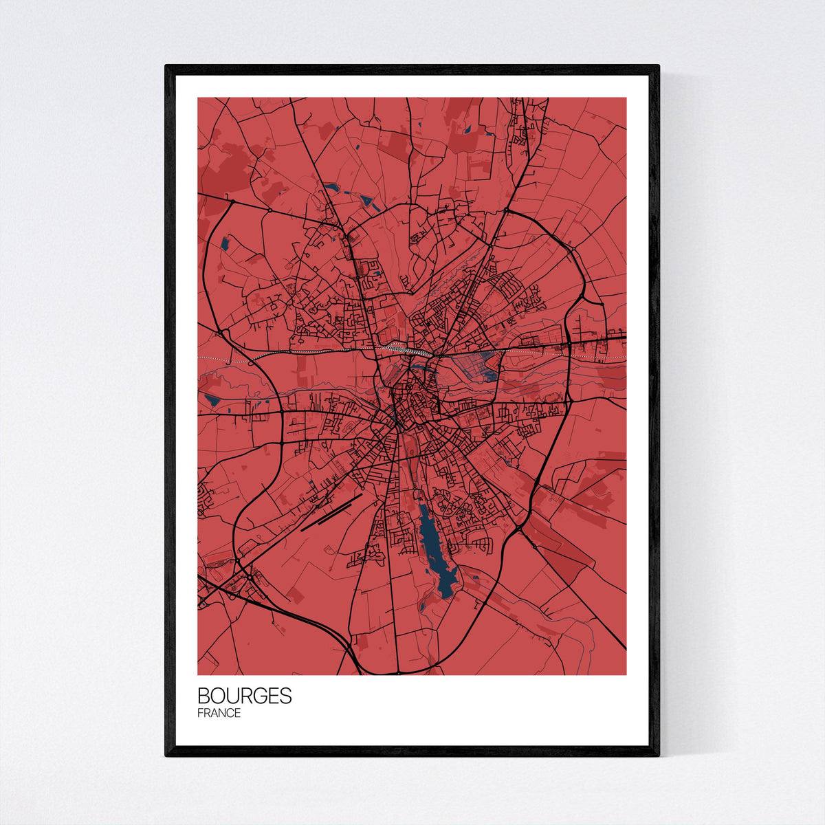 Bourges Map Art Print Free International Shipping Mapply Co   Bourges France Map A2 Ptr Red Blue Black Ps1 T3 1200x1200 