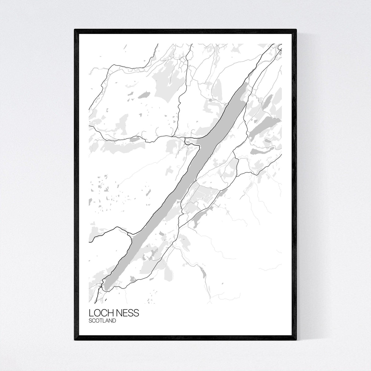 Loch Ness Map Art Print Free International Shipping Mapply Co   Loch Ness Scotland Map A2 Ptr White Grey Black Ps1 T3 1200x1200 