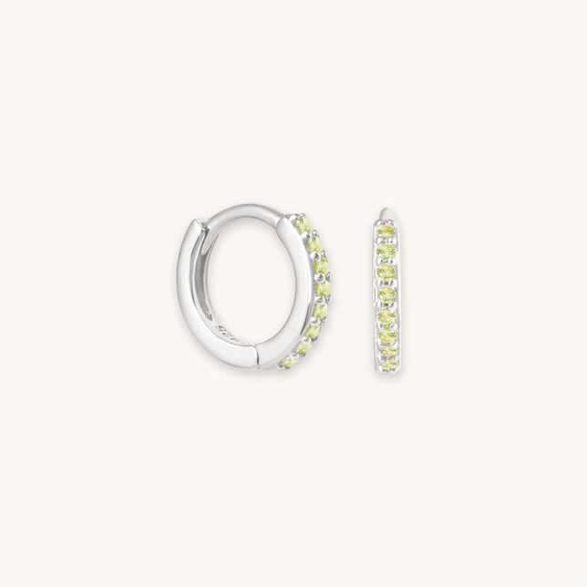 August Birthstone Huggies in Silver with Peridot CZ