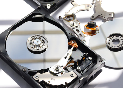 close-up of open hard disk