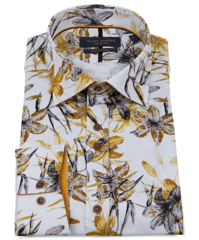 Guide London Big Blue Flower Print Pure Cotton Long Sleeve Mens Shirt