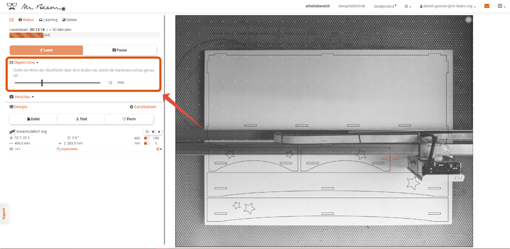 Mr beam software setting