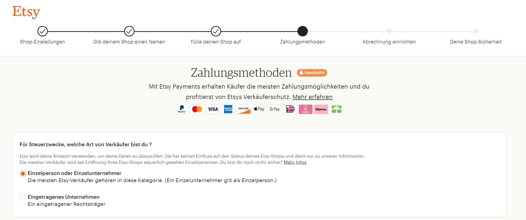 Etsy Zahlungsoptionen hinterlegen