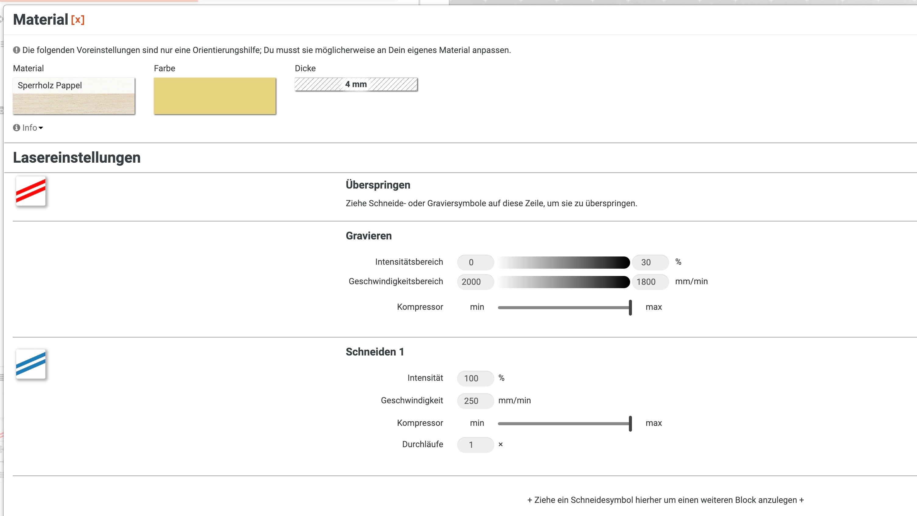 Lasereinstellungen Wegweiser