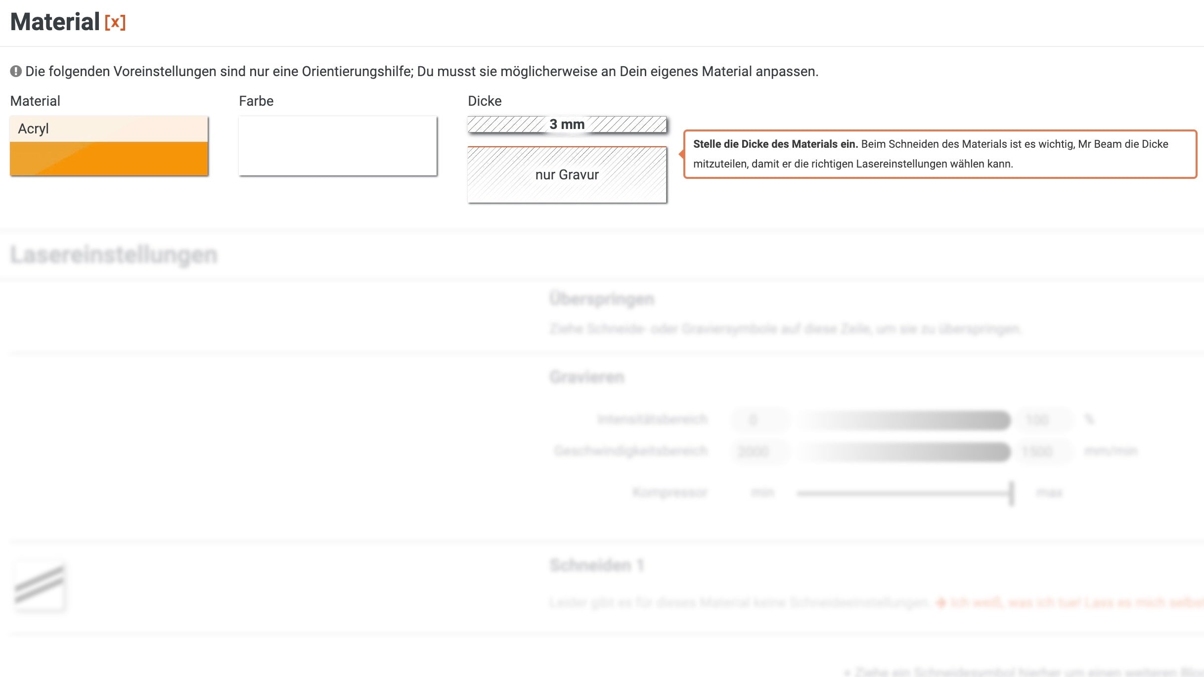 Configuraciones del láser