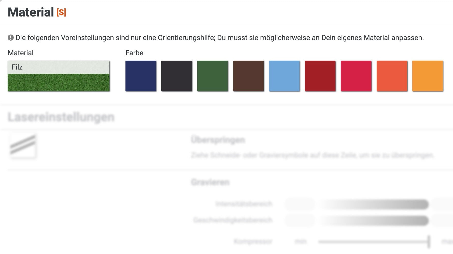 configuración del láser