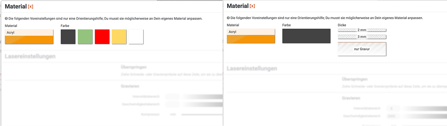 Lasereinstellungen