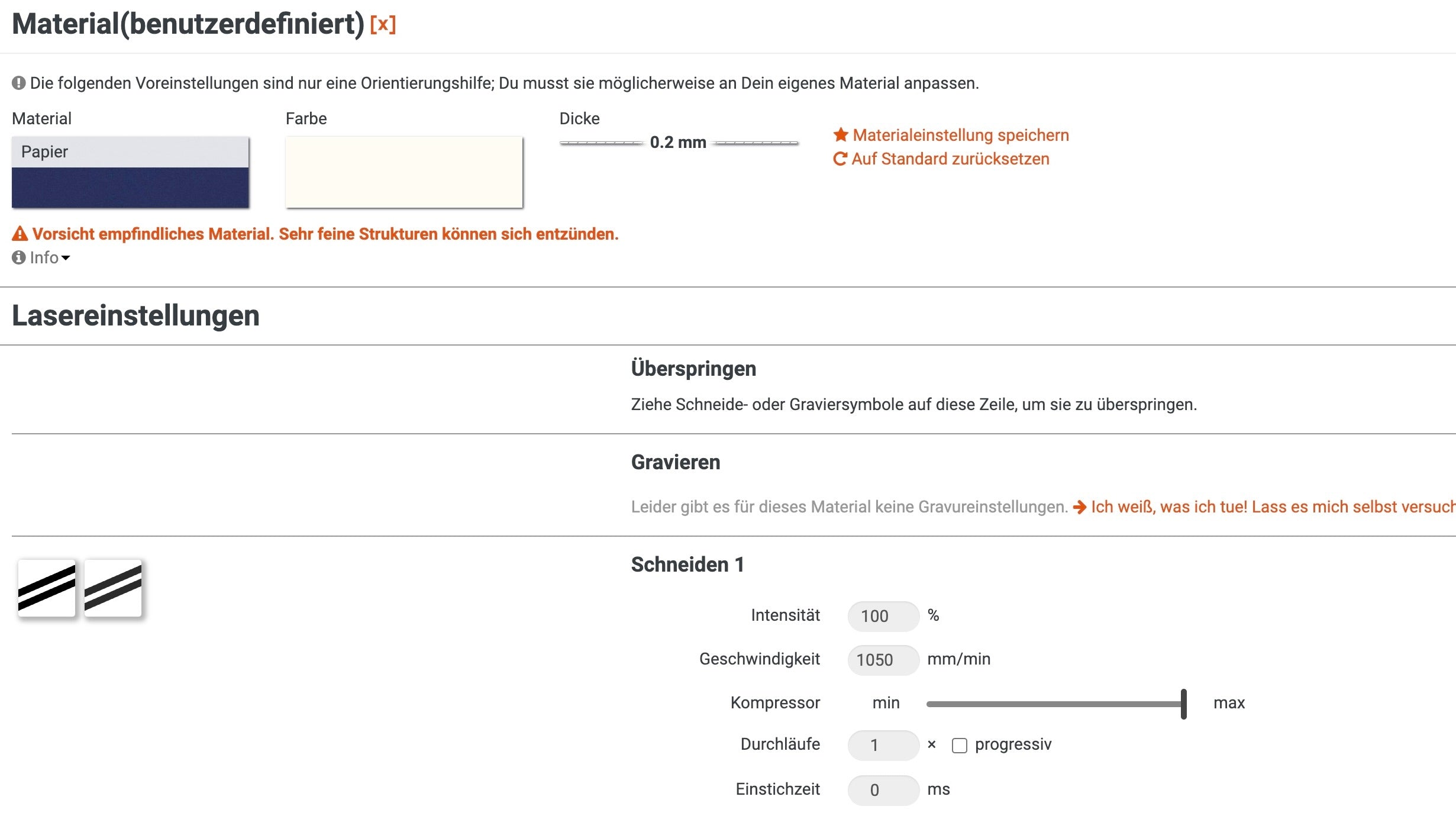 Configuraciones del láser